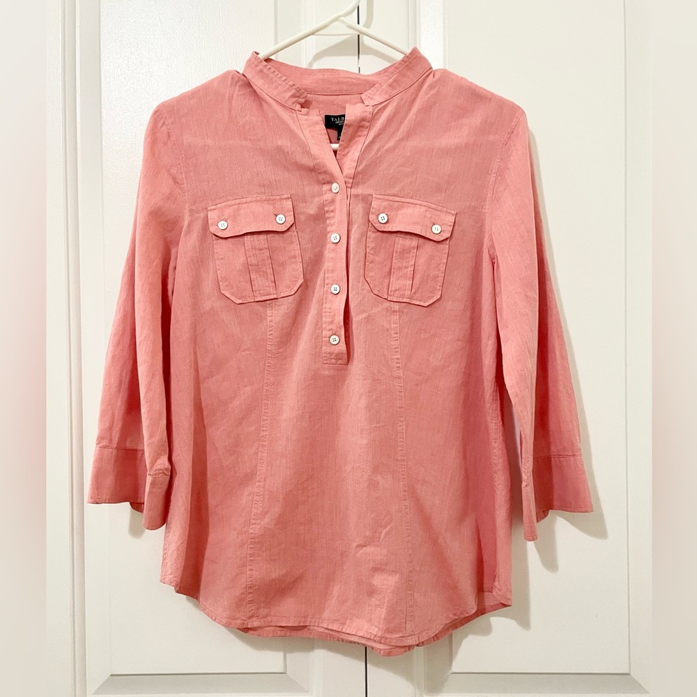 Talbots Pullover Petite Shirt Linen Blouse Size 8p Petite Casual Roll Sleeve